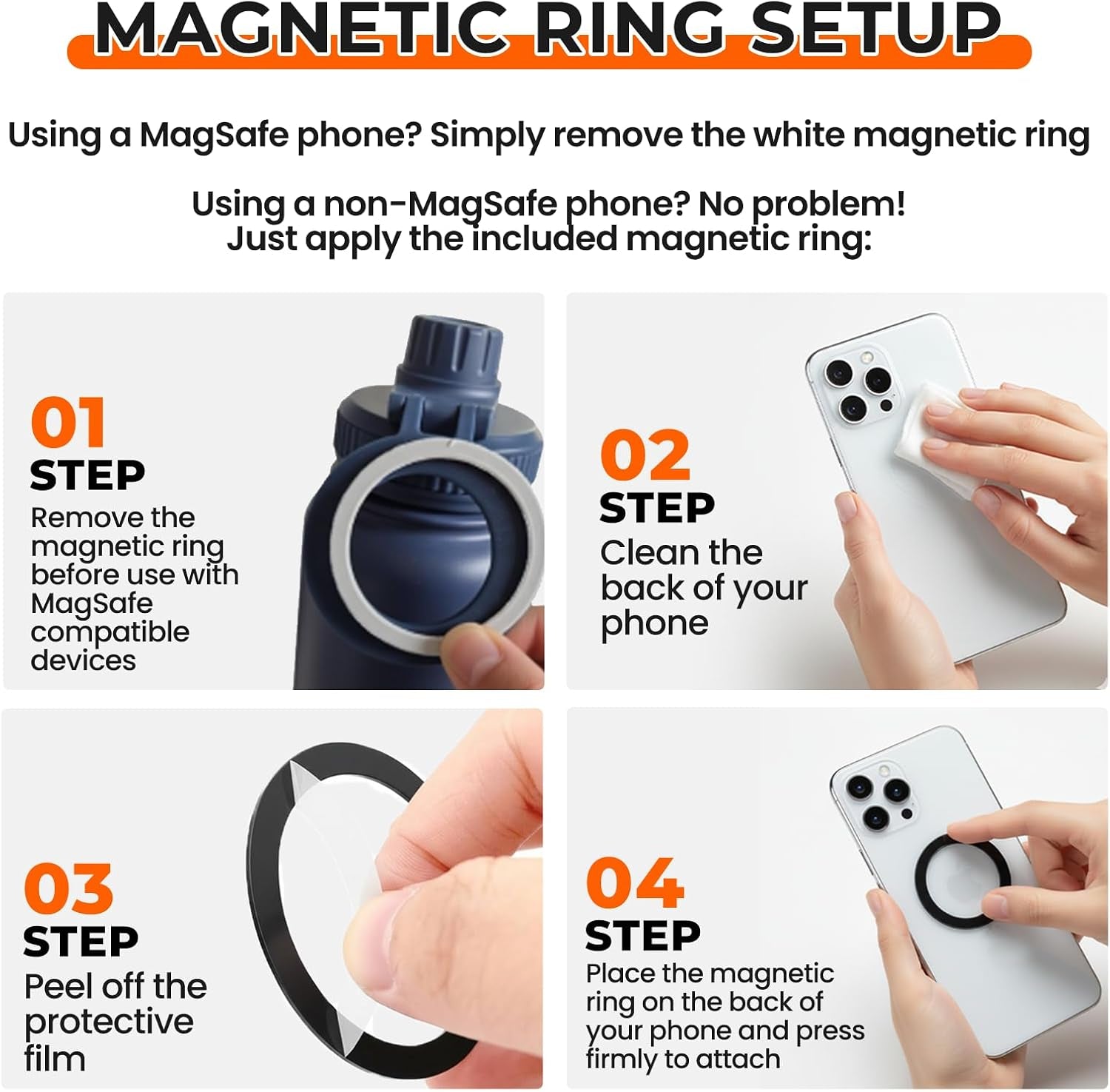 ® Magnetic Insulated Water Bottle 24Oz (Black) – Compatible with Magsafe Magnetic Tumbler, Gym Water Bottle with Tripod Mount, Cell Phone Holder