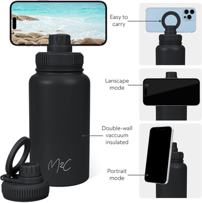 ® Magnetic Insulated Water Bottle 24Oz (Black) – Compatible with Magsafe Magnetic Tumbler, Gym Water Bottle with Tripod Mount, Cell Phone Holder