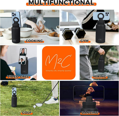 ® Magnetic Insulated Water Bottle 24Oz (Black) – Compatible with Magsafe Magnetic Tumbler, Gym Water Bottle with Tripod Mount, Cell Phone Holder