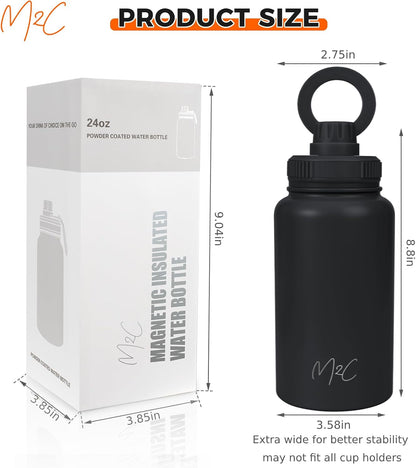 ® Magnetic Insulated Water Bottle 24Oz (Black) – Compatible with Magsafe Magnetic Tumbler, Gym Water Bottle with Tripod Mount, Cell Phone Holder